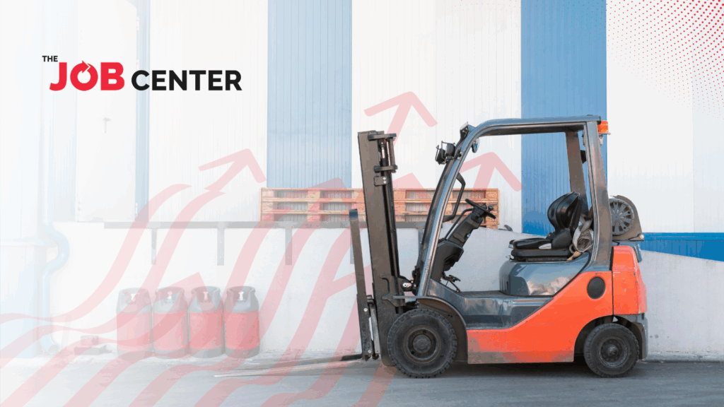 Standing forklift at a loading zone