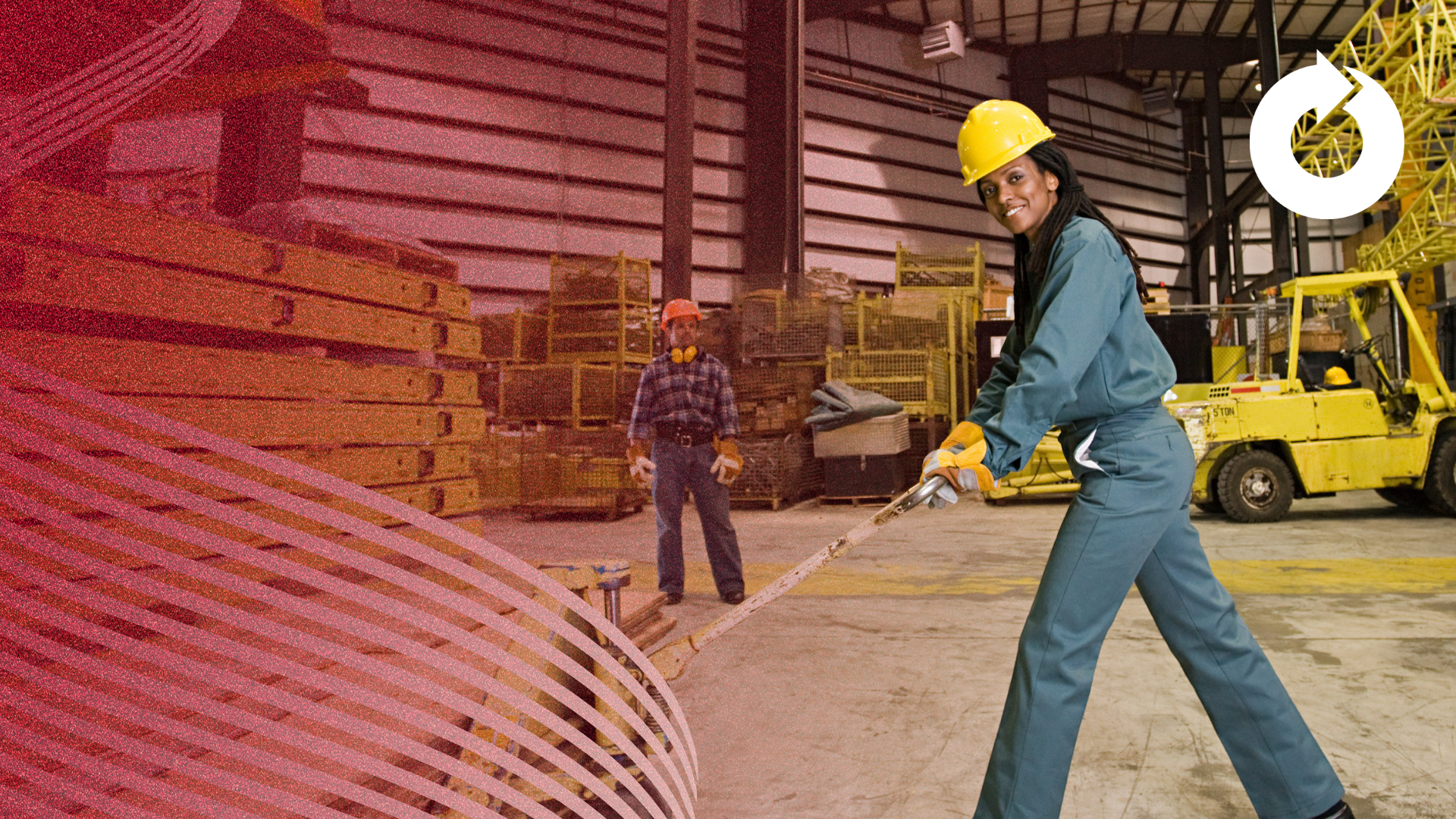 Warehouse general labor workers in a warehouse with forklifts