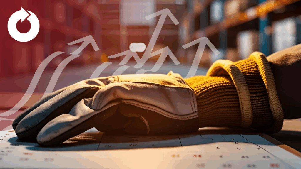 Closeup of protective glove against a warehouse background
