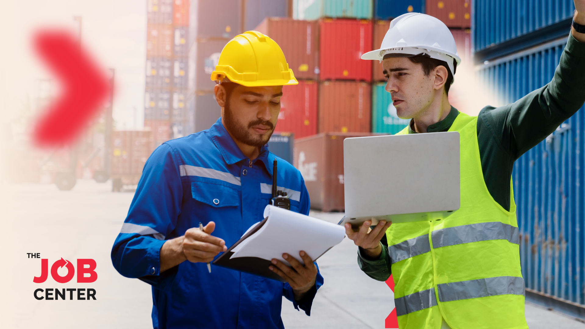 Two logistics employees discuss work